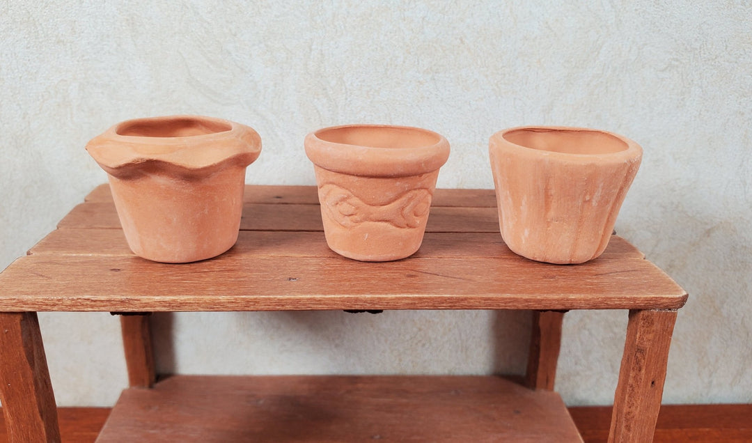 Dollhouse Terra Cotta Pots with Varying Designs Set of 3 1:12 Scale Miniature - MiniatureCrush