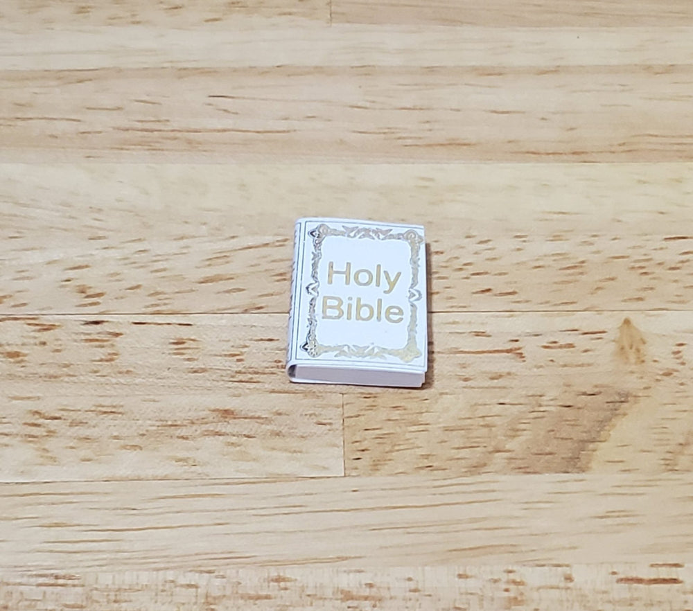 Dollhouse The Holy Bible Book White & Gold 1:12 Scale Miniature (blank inside) - MiniatureCrush