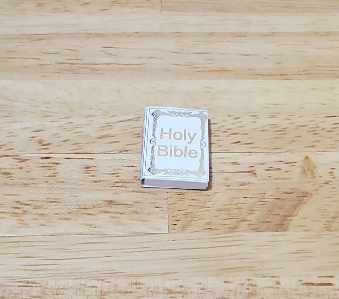 Dollhouse The Holy Bible Book White & Gold 1:12 Scale Miniature (blank inside) - MiniatureCrush