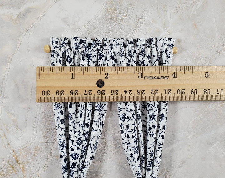 Dollhouse Tie Back Curtains Navy Blue White Floral 1:12 Scale Handmade - MiniatureCrush