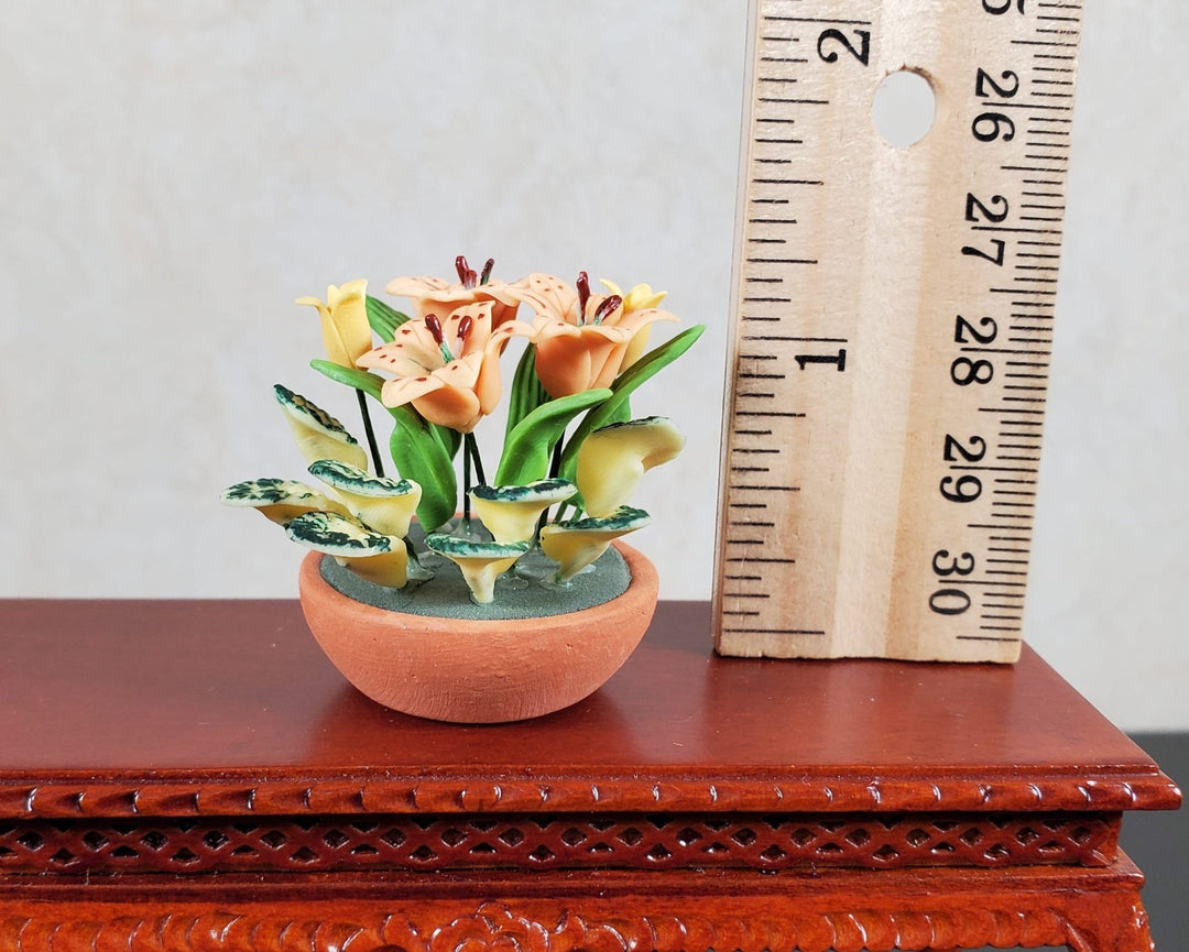 Dollhouse Tiger Lilies and Assorted Plants in a Planter 1:12 Scale Miniature - MiniatureCrush