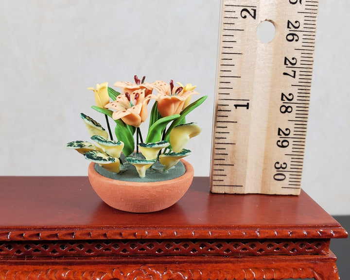 Dollhouse Tiger Lilies and Assorted Plants in a Planter 1:12 Scale Miniature - MiniatureCrush