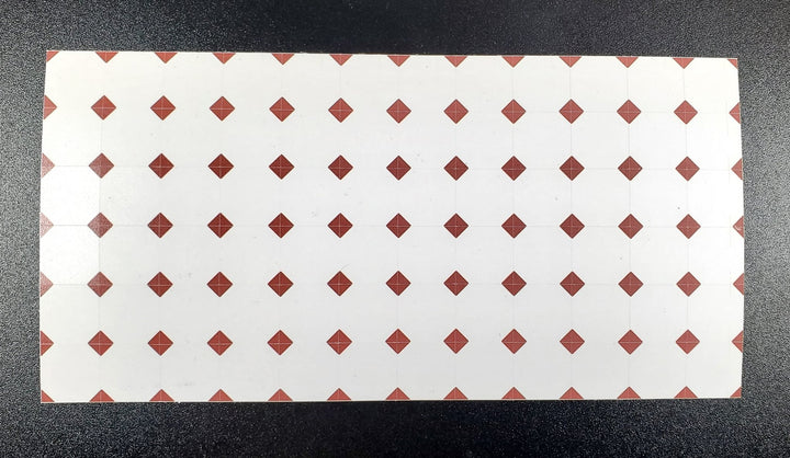 Dollhouse Tile Floor Sheet White with Dark Red Diamonds 1:12 Scale Miniature - MiniatureCrush