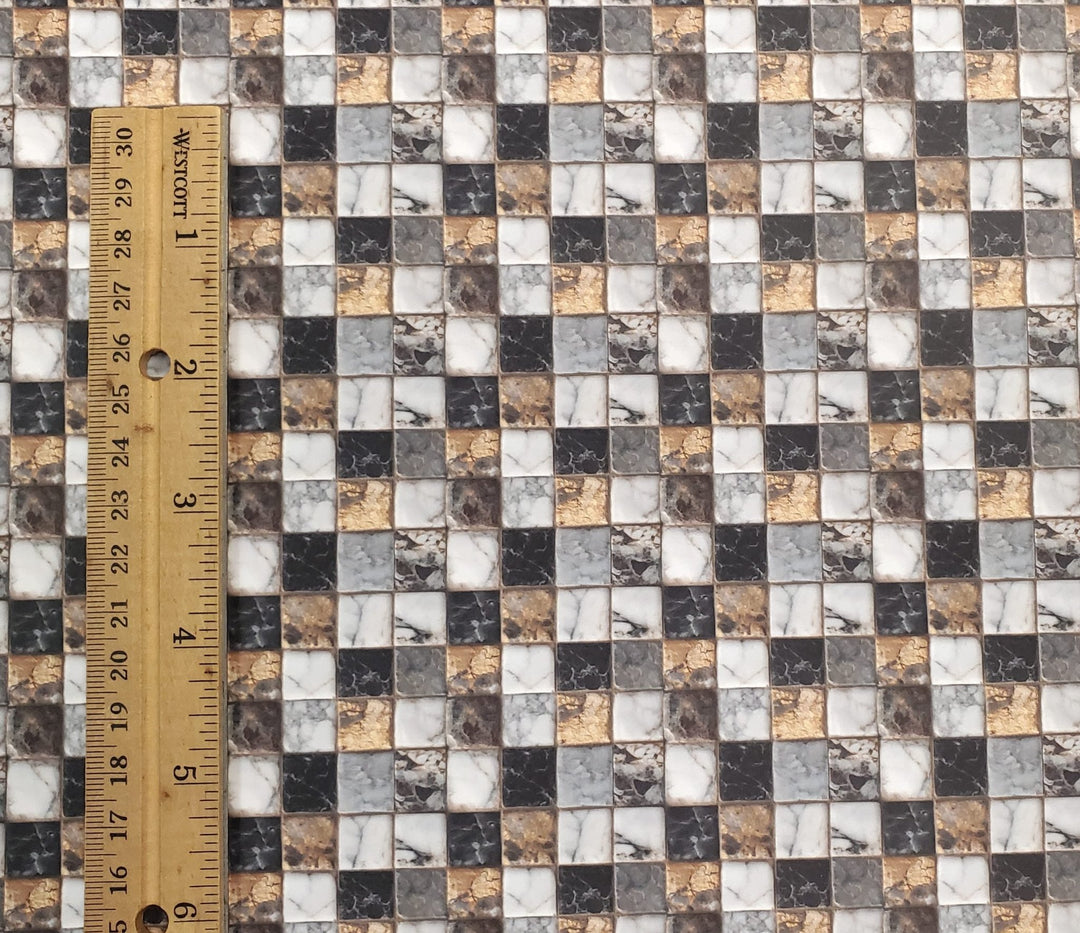 Dollhouse Tile Paper Flooring or Backsplash Black White Gold 1:12 Scale - MiniatureCrush