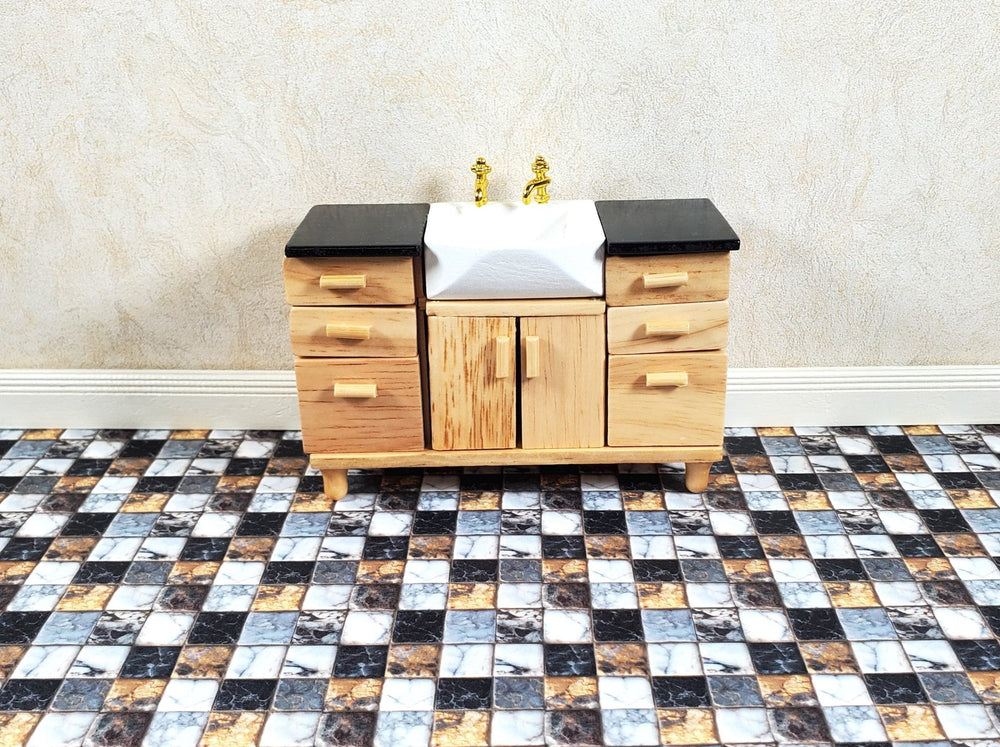 Dollhouse Tile Paper Flooring or Backsplash Black White Gold 1:12 Scale - MiniatureCrush