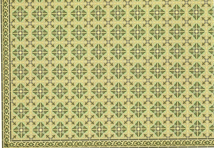 Dollhouse Tile Wallpaper Victorian Beige, Green 1:12 Scale Itsy Bitsy Miniature - Miniature Crush