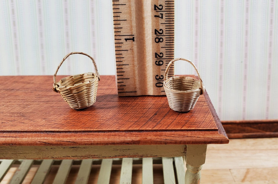 Dollhouse Tiny Baskets with Handles x2 1:12 Scale Miniatures Natural Fiber - Miniature Crush