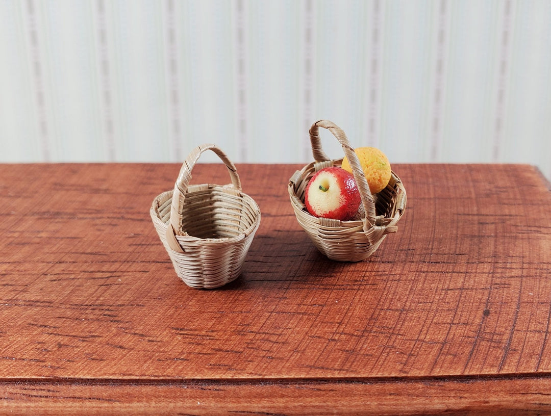 Dollhouse Tiny Baskets with Handles x2 1:12 Scale Miniatures Natural Fiber - Miniature Crush