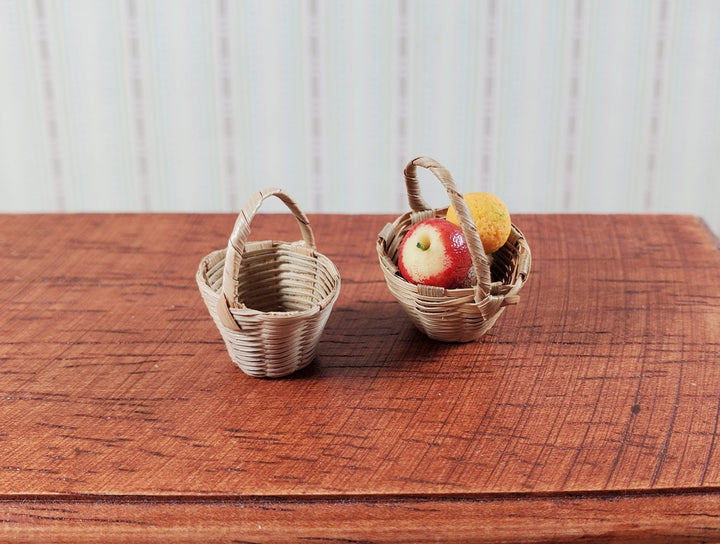 Dollhouse Tiny Baskets with Handles x2 1:12 Scale Miniatures Natural Fiber - Miniature Crush