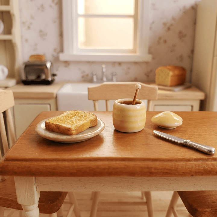 Dollhouse Tiny Honey Jar with Dipper Ceramic 1:12 Scale Miniature Food - MiniatureCrush
