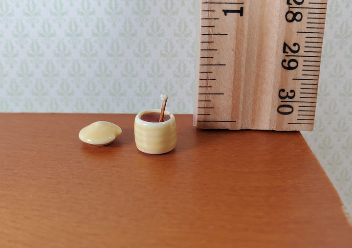 Dollhouse Tiny Honey Jar with Dipper Ceramic 1:12 Scale Miniature Food - MiniatureCrush