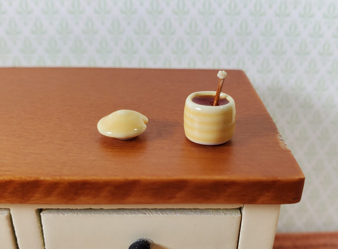 Dollhouse Tiny Honey Jar with Dipper Ceramic 1:12 Scale Miniature Food - MiniatureCrush