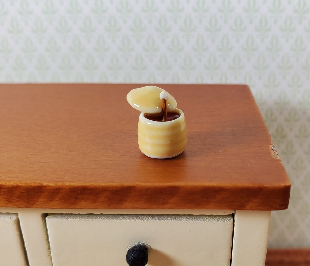 Dollhouse Tiny Honey Jar with Dipper Ceramic 1:12 Scale Miniature Food - MiniatureCrush