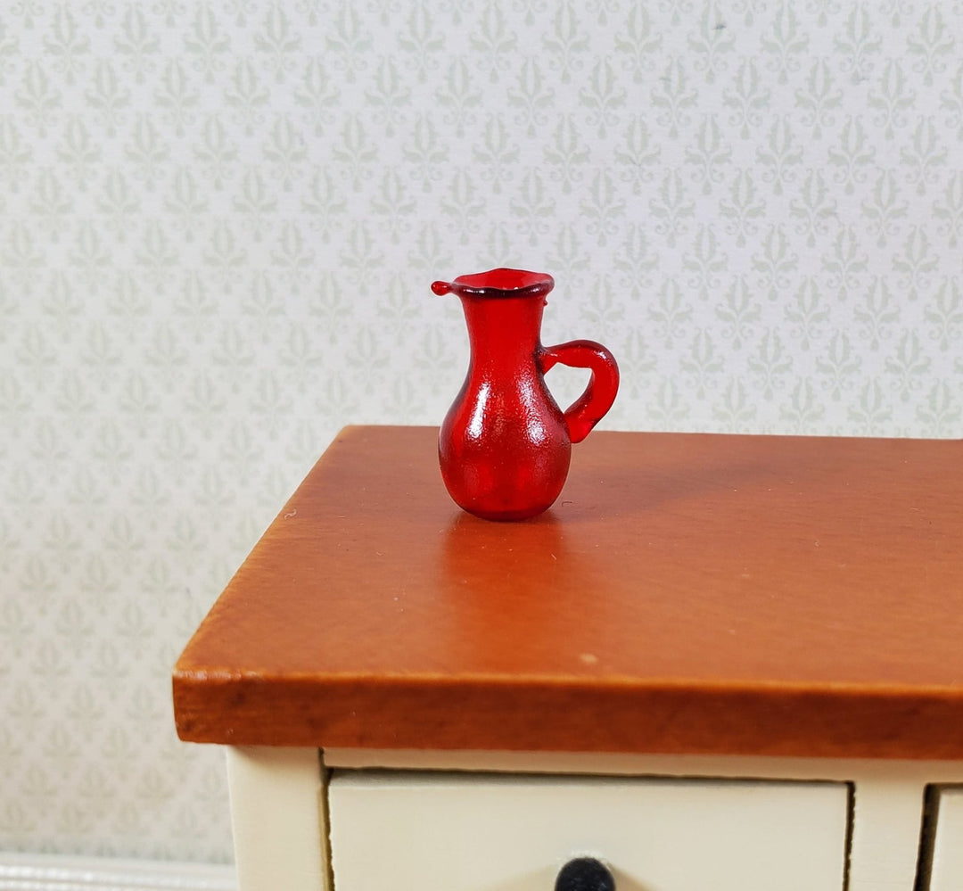 Dollhouse Tiny Pitcher Cranberry Red Glass 1:12 Scale Miniature - MiniatureCrush