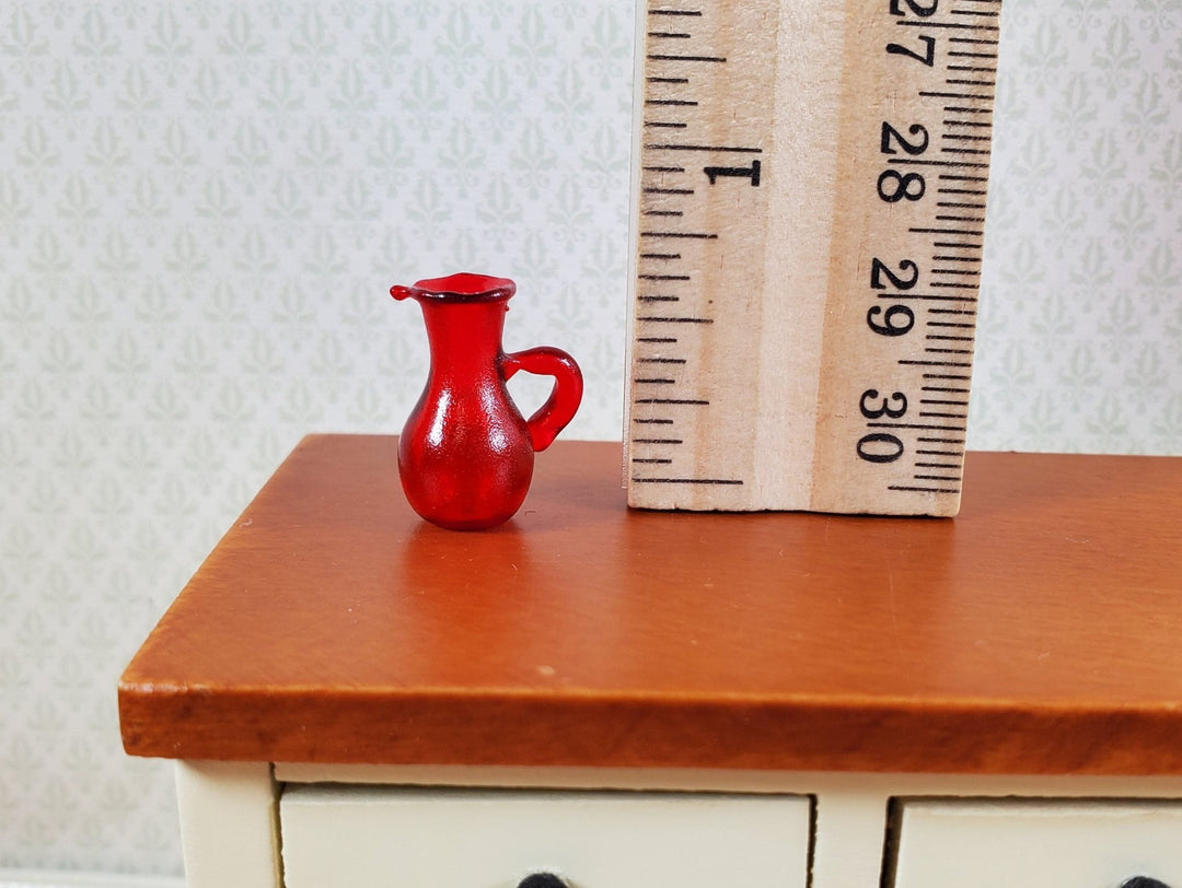 Dollhouse Tiny Pitcher Cranberry Red Glass 1:12 Scale Miniature - MiniatureCrush