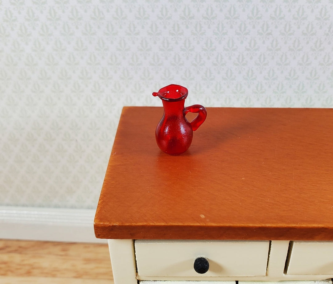 Dollhouse Tiny Pitcher Cranberry Red Glass 1:12 Scale Miniature - MiniatureCrush
