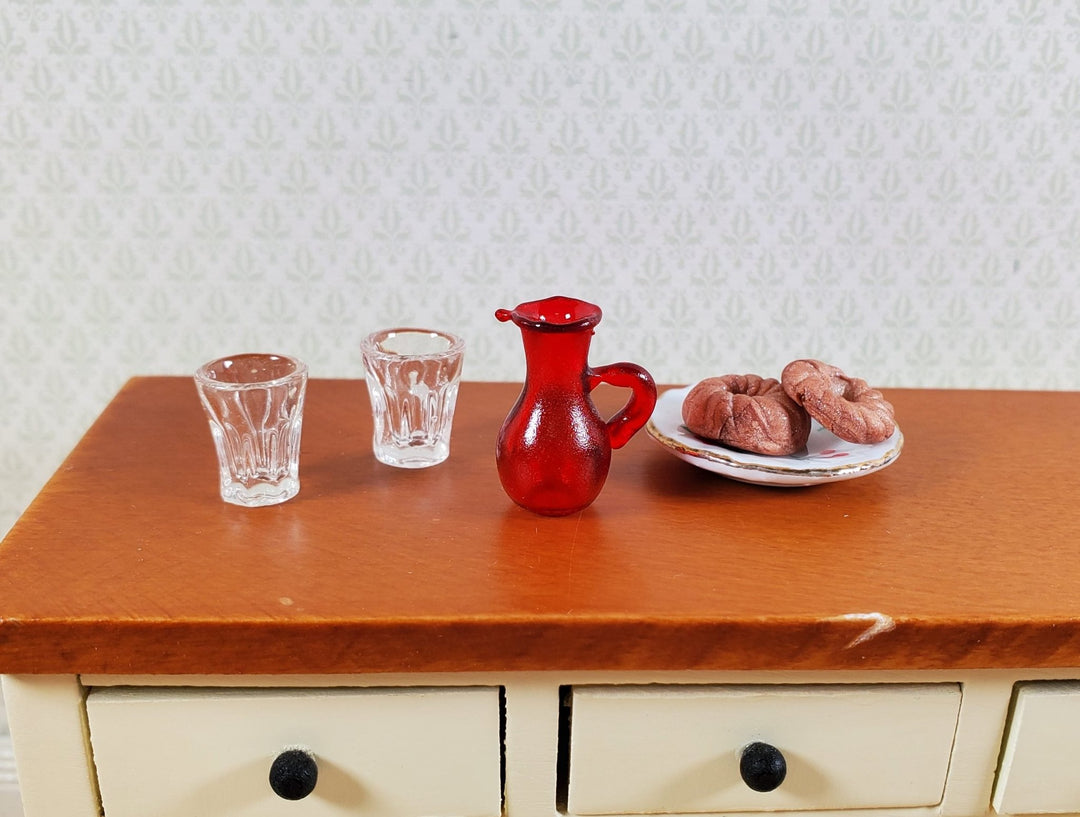 Dollhouse Tiny Pitcher Cranberry Red Glass 1:12 Scale Miniature - MiniatureCrush