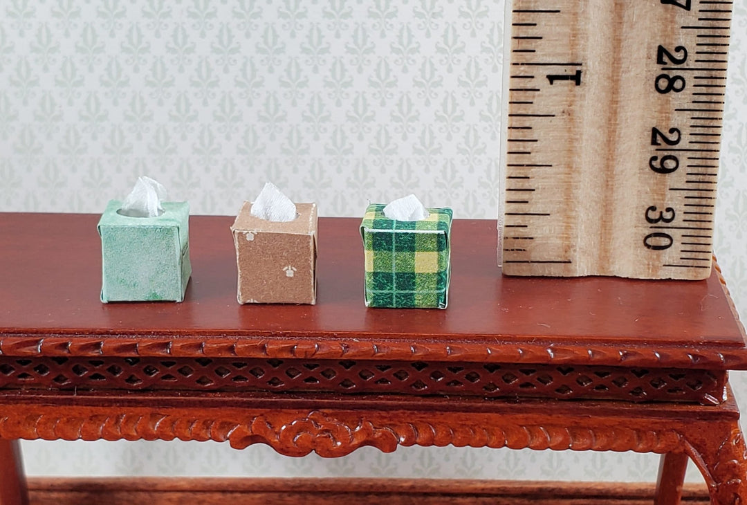 Dollhouse Tissue Boxes Set of 3 1:12 Scale Miniature Modern Bathroom Green Brown - Miniature Crush