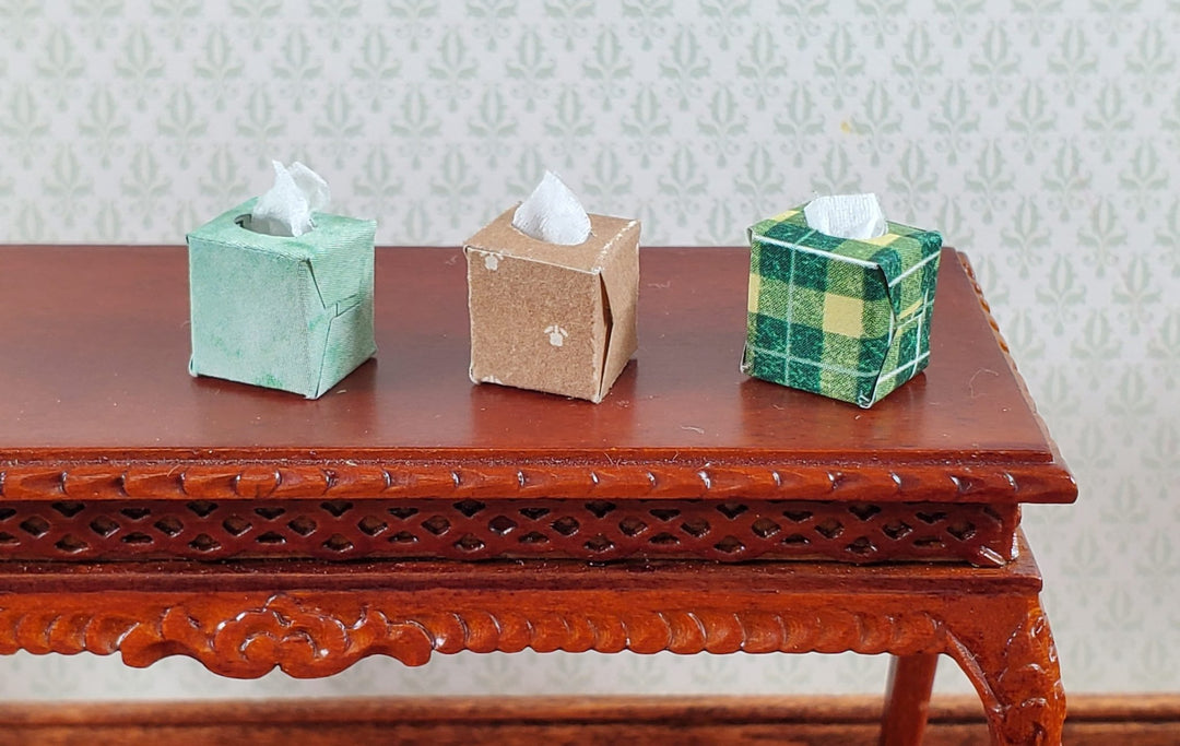 Dollhouse Tissue Boxes Set of 3 1:12 Scale Miniature Modern Bathroom Green Brown - Miniature Crush