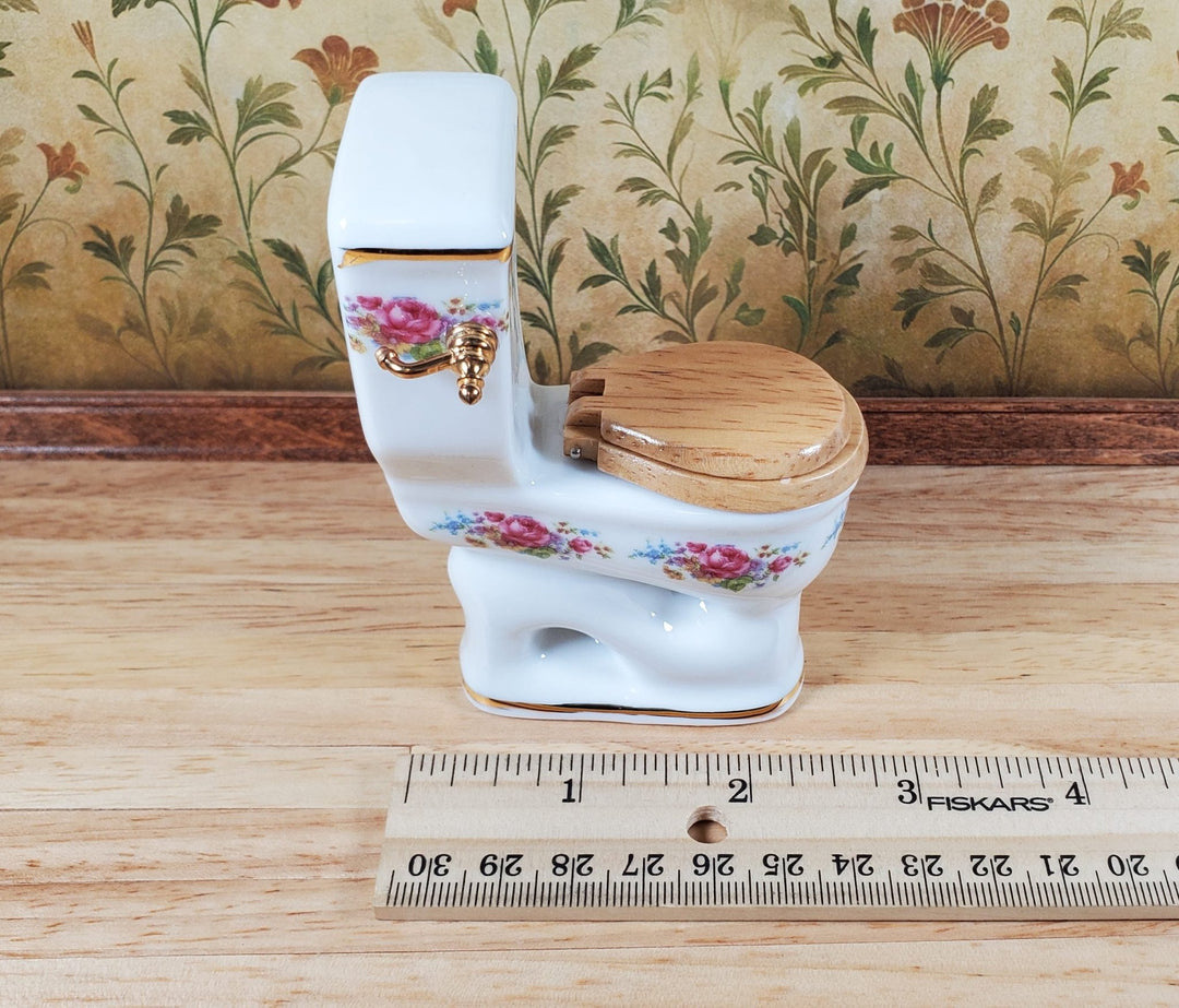 Dollhouse Toilet by Reutter Porcelain Dresden Rose Design 1:12 Scale Miniature - Miniature Crush