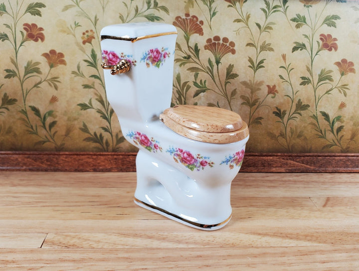 Dollhouse Toilet by Reutter Porcelain Dresden Rose Design 1:12 Scale Miniature - Miniature Crush