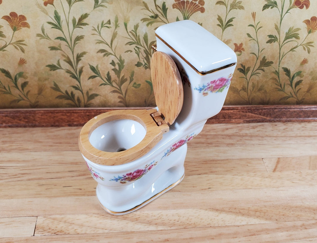 Dollhouse Toilet by Reutter Porcelain Dresden Rose Design 1:12 Scale Miniature - Miniature Crush