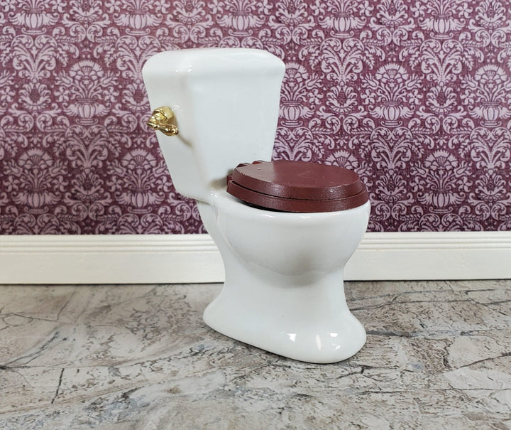 Dollhouse Toilet White Ceramic Gold Handle for Bathroom 1:12 Scale Miniature - Miniature Crush