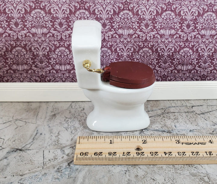 Dollhouse Toilet White Ceramic Gold Handle for Bathroom 1:12 Scale Miniature - Miniature Crush