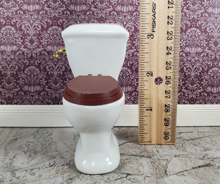 Dollhouse Toilet White Ceramic Gold Handle for Bathroom 1:12 Scale Miniature - Miniature Crush