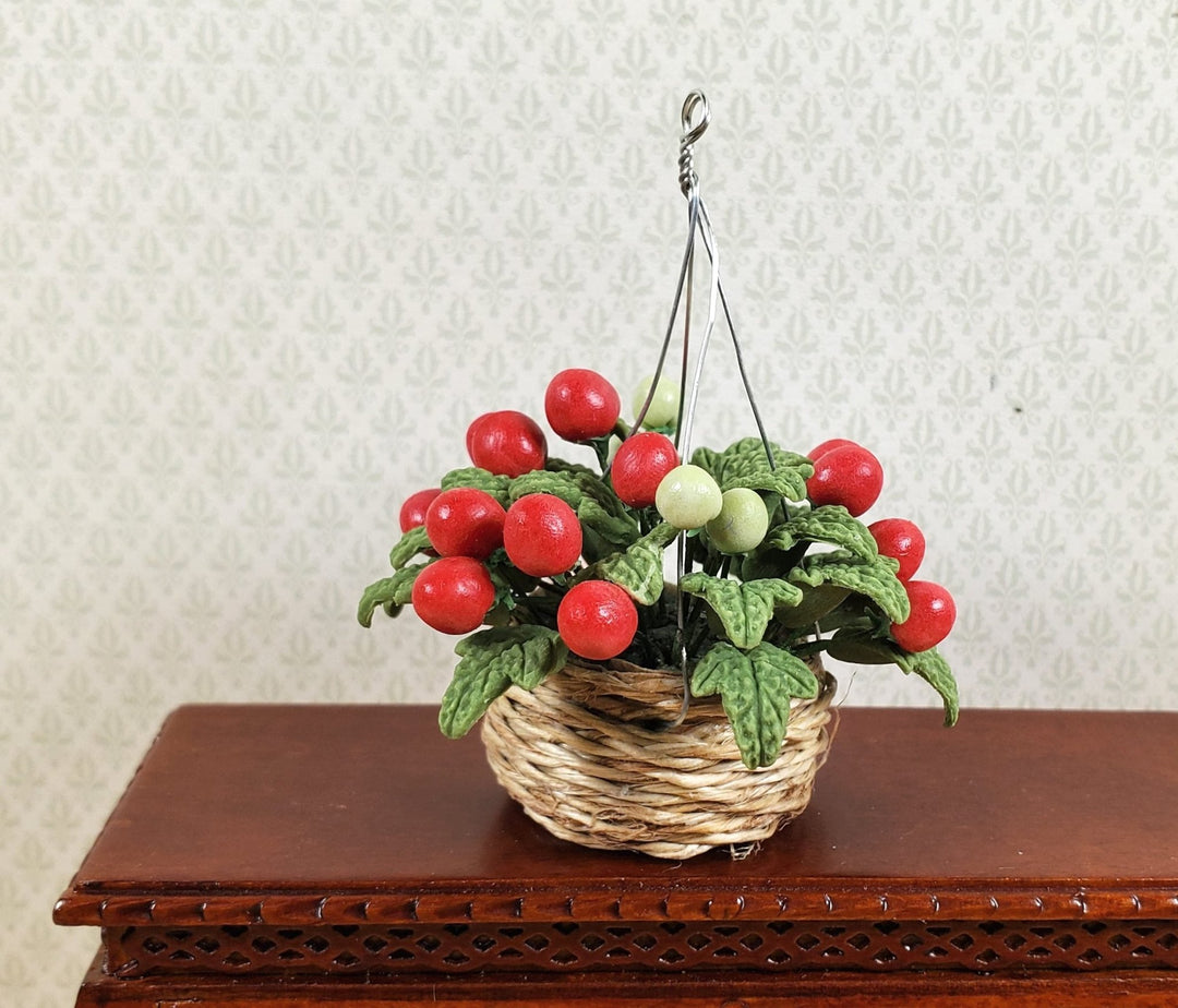 Dollhouse Tomato Plant in Natural Fiber Hanging Basket 1:12 Scale Miniature - MiniatureCrush