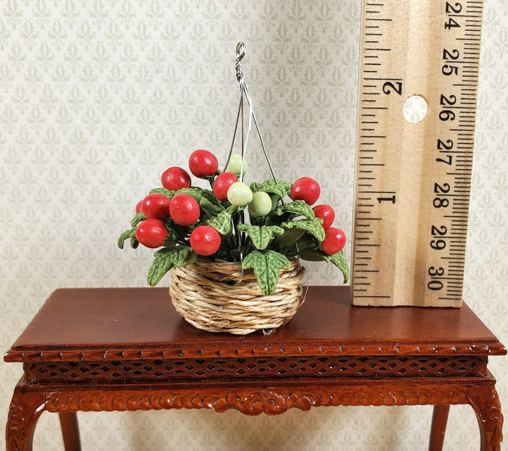 Dollhouse Tomato Plant in Natural Fiber Hanging Basket 1:12 Scale Miniature - MiniatureCrush