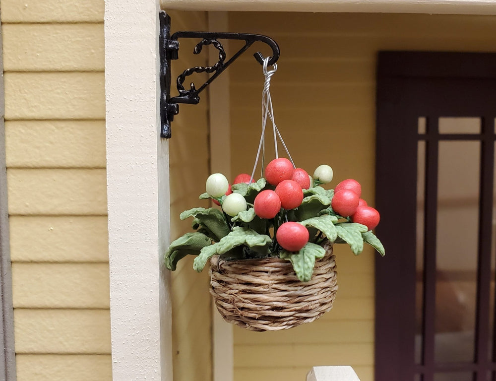 Dollhouse Tomato Plant in Natural Fiber Hanging Basket 1:12 Scale Miniature - MiniatureCrush