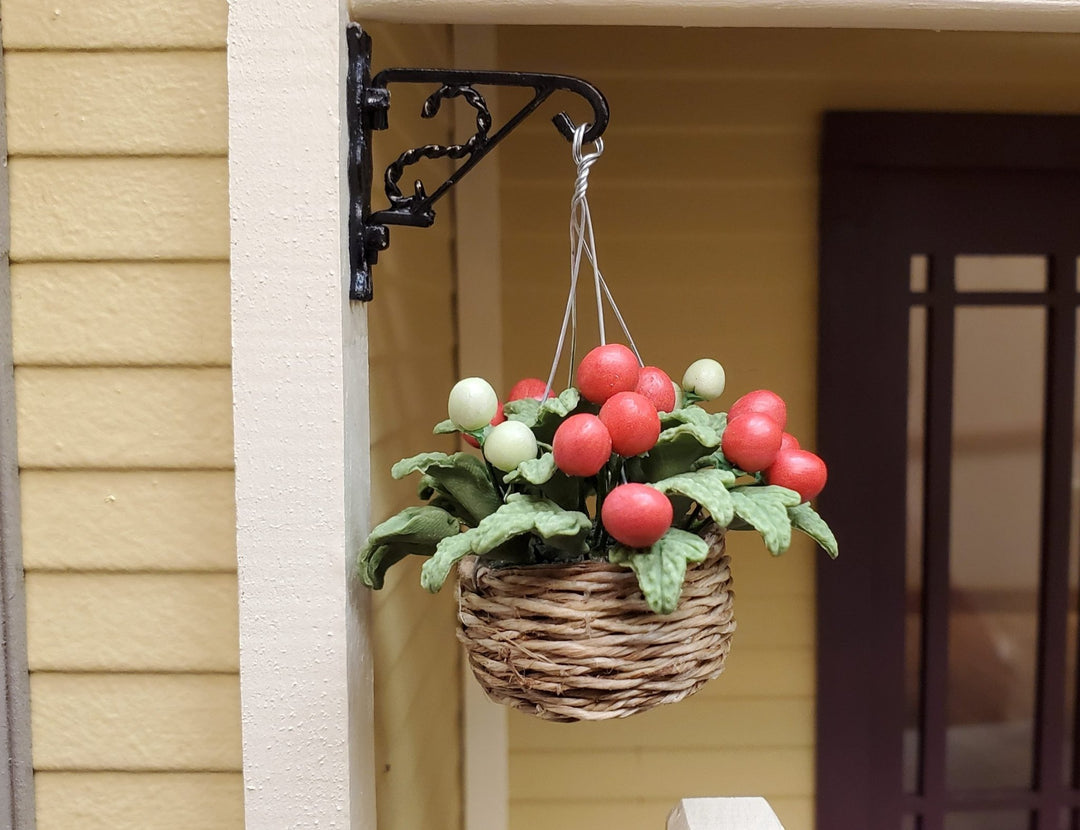 Dollhouse Tomato Plant in Natural Fiber Hanging Basket 1:12 Scale Miniature - MiniatureCrush