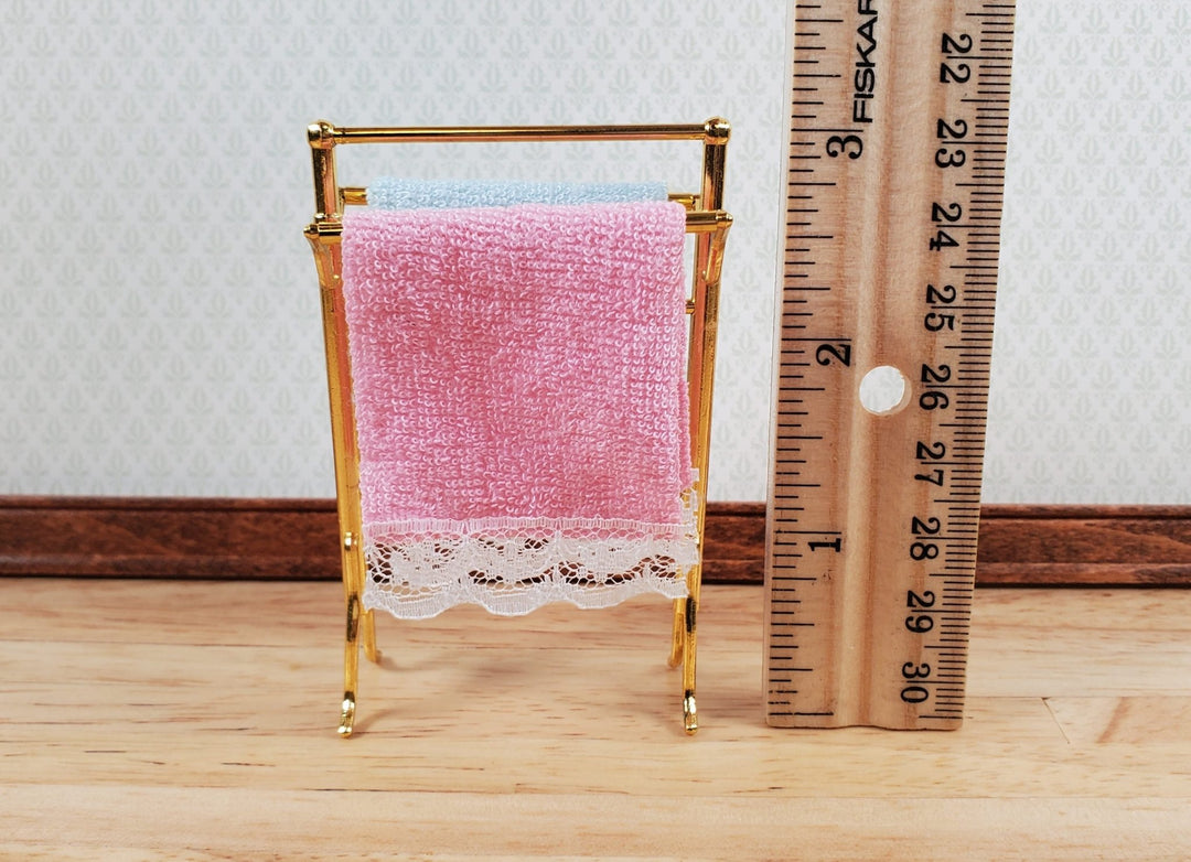 Dollhouse Towel Drying Rack Stand w/ Towels Metal 1:12 Scale Miniature Bathroom - Miniature Crush