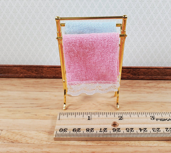 Dollhouse Towel Drying Rack Stand w/ Towels Metal 1:12 Scale Miniature Bathroom - Miniature Crush