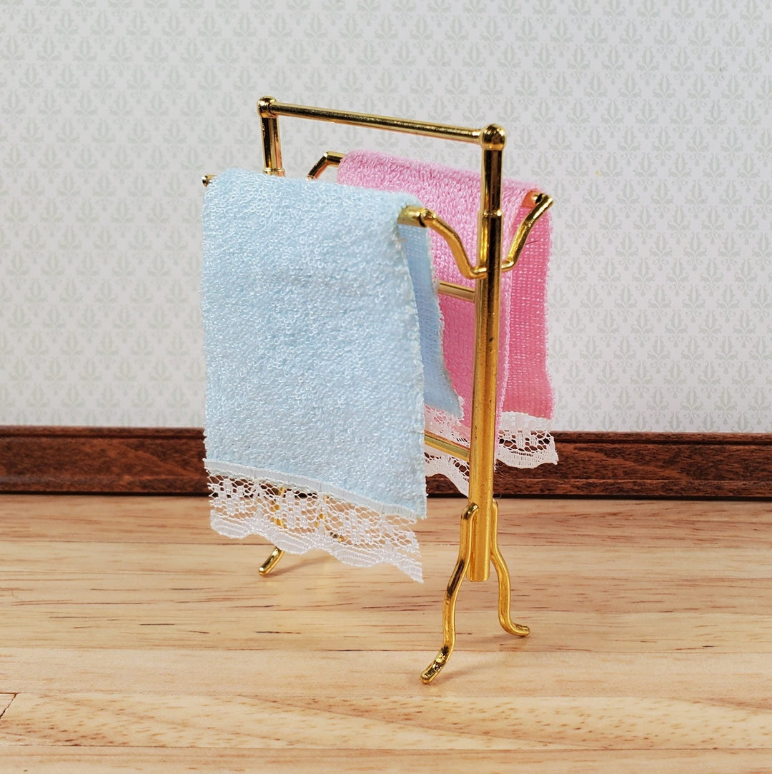 Dollhouse Towel Drying Rack Stand w/ Towels Metal 1:12 Scale Miniature Bathroom - Miniature Crush