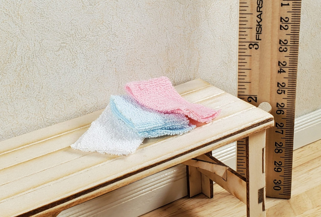 Dollhouse Towels Pink White Blue Set of 3 1:12 Scale Miniature Bathroom - MiniatureCrush