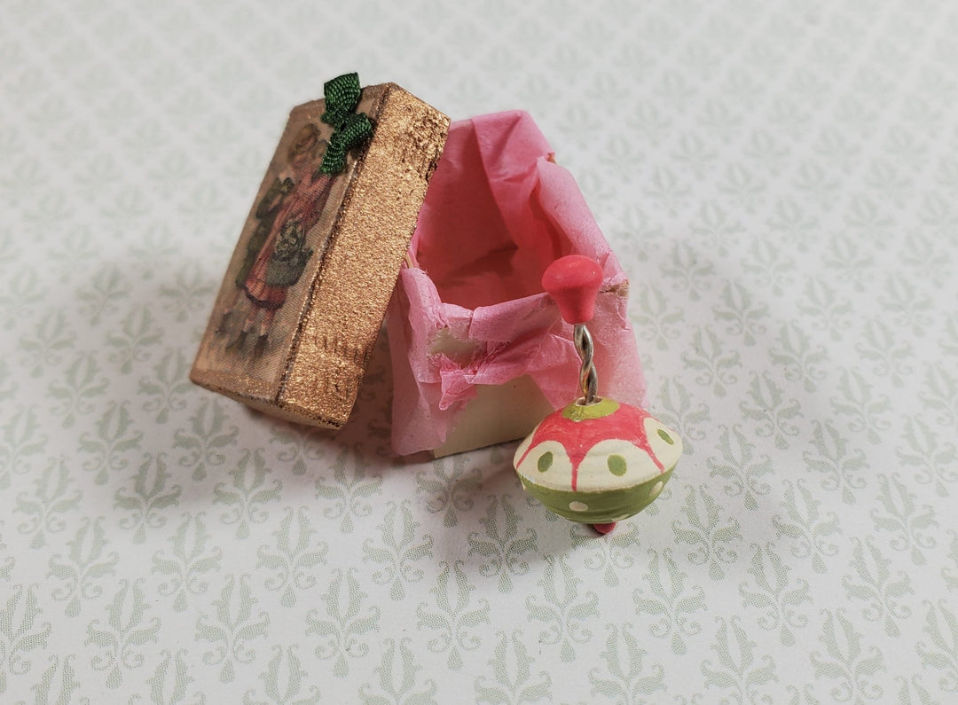 Dollhouse Toy Top in Gift Box Handmade Wood 1:12 Scale Miniature Nursery - Miniature Crush