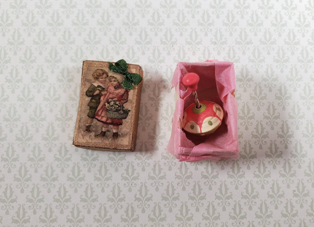 Dollhouse Toy Top in Gift Box Handmade Wood 1:12 Scale Miniature Nursery - Miniature Crush