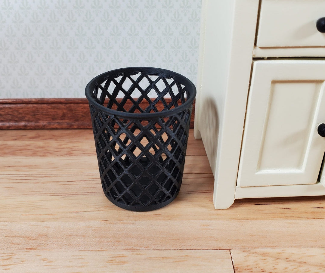 Dollhouse Trash Can Garbage Waste Paper Basket Black Mesh 1:12 Scale Miniature - Miniature Crush