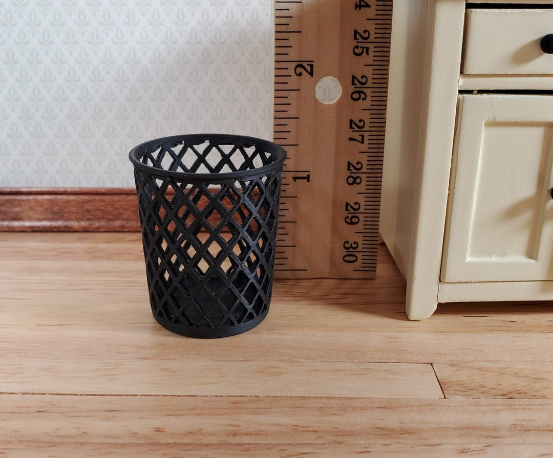 Dollhouse Trash Can Garbage Waste Paper Basket Black Mesh 1:12 Scale Miniature - Miniature Crush