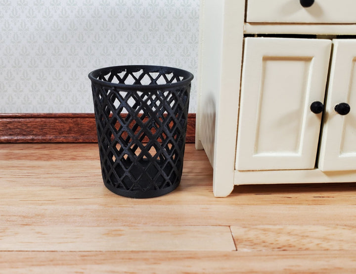 Dollhouse Trash Can Garbage Waste Paper Basket Black Mesh 1:12 Scale Miniature - Miniature Crush