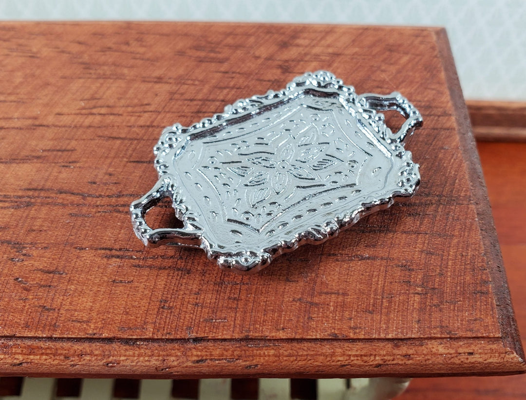 Dollhouse Tray Platter with Handles Silver Metal 1:12 Scale Miniature Accessory - Miniature Crush