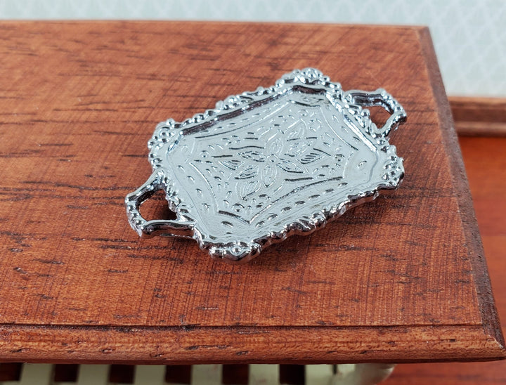 Dollhouse Tray Platter with Handles Silver Metal 1:12 Scale Miniature Accessory - Miniature Crush