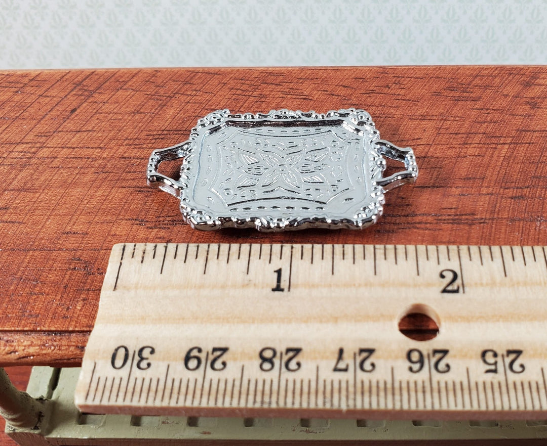 Dollhouse Tray Platter with Handles Silver Metal 1:12 Scale Miniature Accessory - Miniature Crush