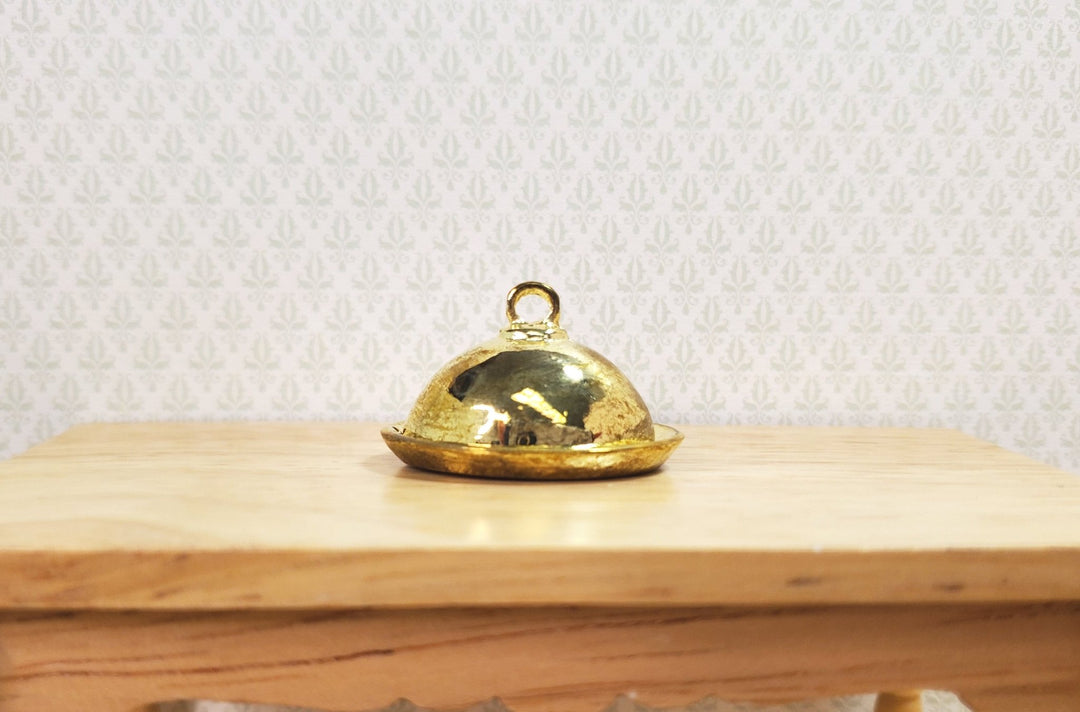 Dollhouse Tray Platter with Lid Gold Metal Finish 1:12 Scale Miniature Accessory - MiniatureCrush