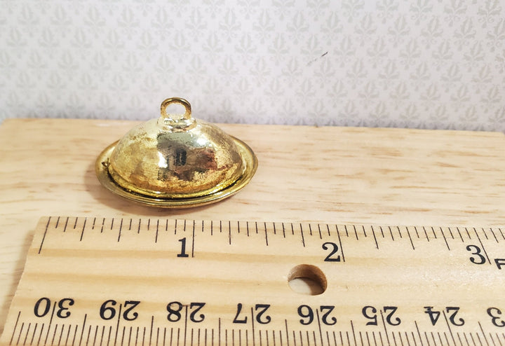 Dollhouse Tray Platter with Lid Gold Metal Finish 1:12 Scale Miniature Accessory - MiniatureCrush