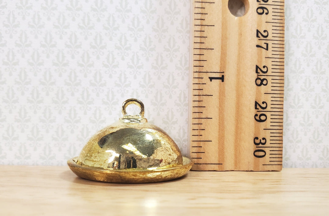 Dollhouse Tray Platter with Lid Gold Metal Finish 1:12 Scale Miniature Accessory - MiniatureCrush