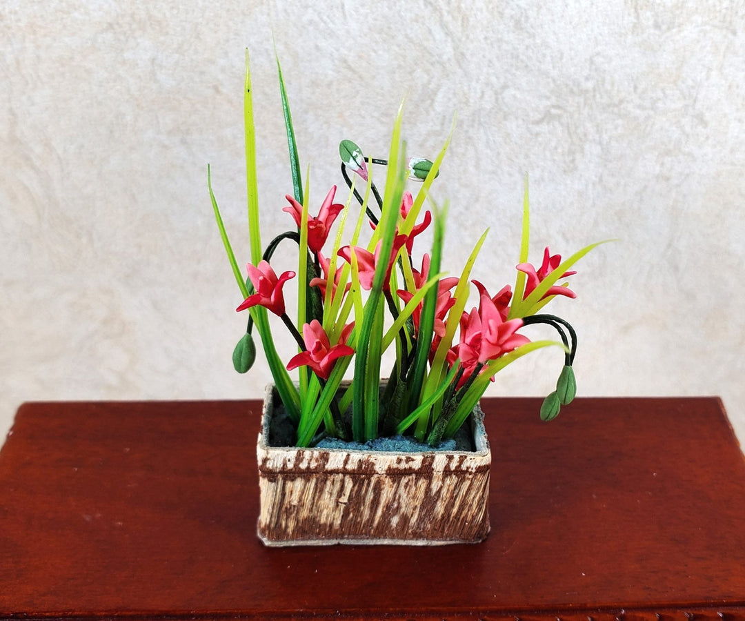 Dollhouse Tropical Flowers Arrangement in Rustic Planter 1:12 Scale Miniature - MiniatureCrush
