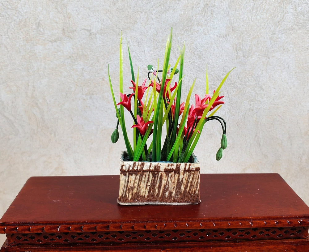 Dollhouse Tropical Flowers Arrangement in Rustic Planter 1:12 Scale Miniature - MiniatureCrush